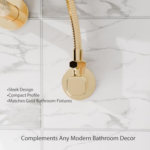 Image of InArt Heavy-Duty Brass Angle Valve for Bathroom & Kitchen | Leakproof 1-Way Angle Stop Cock with Wall Flange | Gold Color - 5 Year Warranty