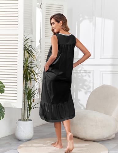 Image of Viakeo Cotton Nightgowns for Women Long House Dress Soft Sleepshirts With Pockets S-3XL