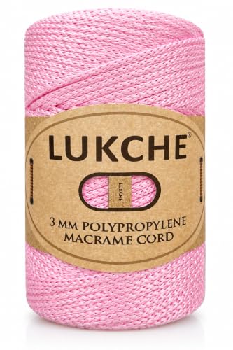 Lukche 3mm Premium Polyester Macrame Cord, 147 Yards, 100% Polypropylene Macrame Rope for Crochet, Wall Hangings, Plant Hangers, Macrame Bags, Basket Bases and DIY Crafts (Pink 1)