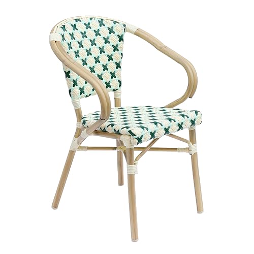 Oviala Fauteuil de terrasse bistrot Parisien en Aluminium et rotin Vert foncé