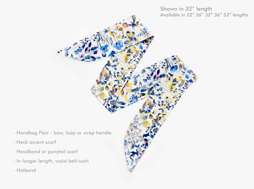 Liberty London Scarf - Choose Length - Watercolor Blue Floral Skinny Scarf Tie Headband, Handbag/Purse flair - Tana Lawn Cotton, Felda2