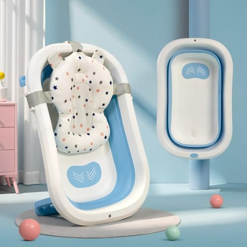 Image of StarAndDaisy Bath Tub for Baby 0-3 Years /Foldable Bath tub for Kids with Cushion, Space Saving Design, Newborn Baby Folding Bathing Tub Girls & Boys, Easy to Store -Blue