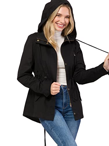 Design by Olivia Women's Military Anorak Safari Hoodie Jacket Black3 3XL