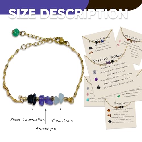 Healing Crystal Beaded Adjustable Bracelets unique gifts for mom,Natural Crystal jewelry and healing stones new beginnings gifts for women.2