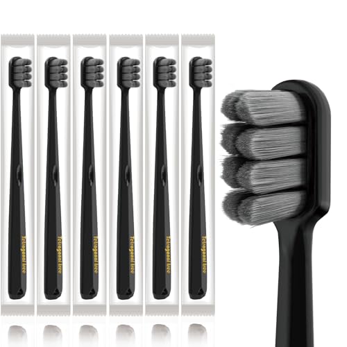 Tetragonal tree Extra Soft Toothbrushes (6 Pack) - 20 000 Ultra Soft Bristles for Sensitive Teeth & Receding Gums | Dentist Recommended Gentle Cleaning | BPA-Free | Black