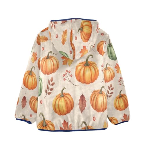 Pumpkins Leaves and Berries Toddler Fleece Jacket Girl Boys Hooded Fleece Jacket Coat Warm Outwear Zip-up 3-10T2