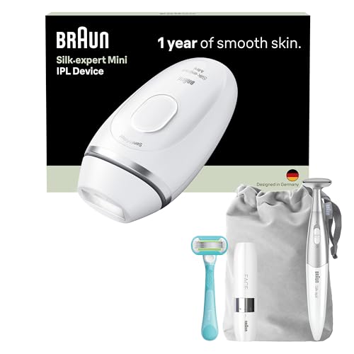 Braun Depiladora Luz Pulsada Silk·expert Mini, IPL, Depiladora Laser Con Funda, Mini Depiladora Facial, Recortadora Para Zona De Bikini y Maquinilla Venus, Depilación Láser En Casa, PL1115