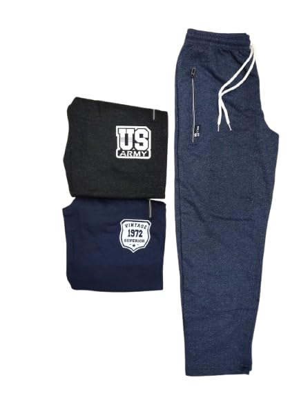 3PC Men’s Tracks Combo – Dark Grey, Navy & Light Blue | Super Soft 100% Cotton, Pre-Shrunk, Ideal for Casual, Evening & Regular Wear-picture-30