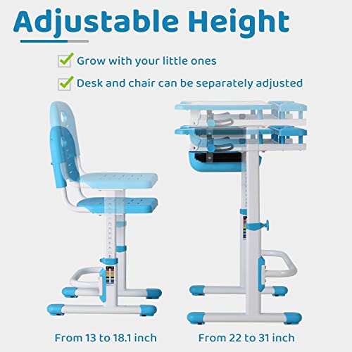 Aoou Kids Desk And Chair Set, Height Adjustable School Desk W/Tilt Desktop, Large Pull Out Drawer Storage, Multifunction Write Study Table, Ergonomic Workstation For Boys, Girls Home Schooling (Blue) #TOP7