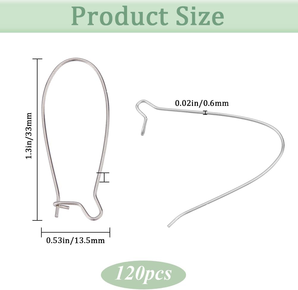 1 Box 120Pcs Kidney Wire Earring Hooks Silver Earring Wires Stainless Steel U Shaped Ear Wires Teardrop Dangle Drop Long Earring Findings for Jewelry Making Supplies DIY Craft Women Beginner - Image 2