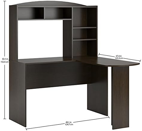 Ameriwood Home Dakota Space Saving L Desk with Hutch, Dark Russet Cherry