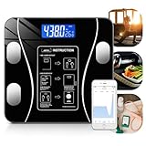 Balança Digital Bioimpedância Bluetooth Aparelho Alta Precisão Capacidade IMC Gordura Agua Corporal Massa Muscular Massa Óssea Taxa Metabólica BMR Vidro Temperado LED App Para Android IOS Premium
