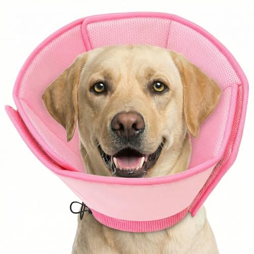 AOFITEE Soft Dog Cone Collar Anti-Licking, Dog Cone Alternative After Surgery, Elizabethan Cones for Large Dogs Post-Surgery, Neuter Recovery Pet Dogs E-Collar(Pink,X-Large)