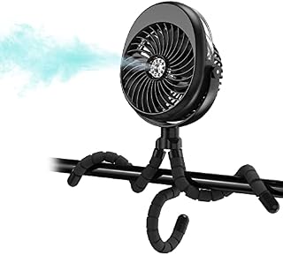 COMLIFE Misting Stroller Fan, Clip On Fan for Baby 2500mAh Portable Rechargeable Handheld Personal USB + Flexible Tripod, 50ml Water Tank, 270° & 360° Pivoting Car Seat Treadmill Bike Crib, Black