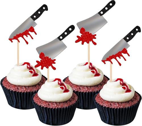 Decoration Gateau Halloween 24 Pièces Couteau Horreur Miroir Décoration Cupcake Halloween Déco Gâteau Décoration Cake Topper