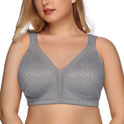 Dotvol Women's Full Figure Minimizer Bras Comfort Large Busts Wirefree Non Padded Plus Size Bra(40Ddd, Gray) #TOP2