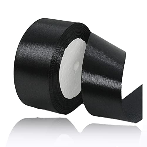 Black Ribbon 40mm, 23 Meters Black Satin Fabric Present Ribbon for Crafting Gift Wrapping, Balloons, Floral Bouquet