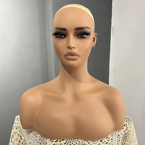 Cabeza de maniquí con maquillaje para lucir postizos creativos y joyas 8