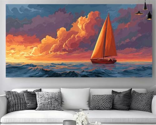 Broderie Diamant Voilier 100x300cm Anti-Stress Peinture Diamant Adulte Strass Z-P413