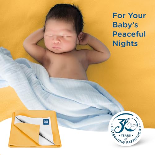 Image of Mee Mee Instadry Anti-Piling Fleece Extra Absorbent, Cotton Bed Protector Mattress, Reusable Waterproof Quick Dry baby Cot sheet for Toddler Infant, 0 to 9 Month, 50x70cm (Orange)