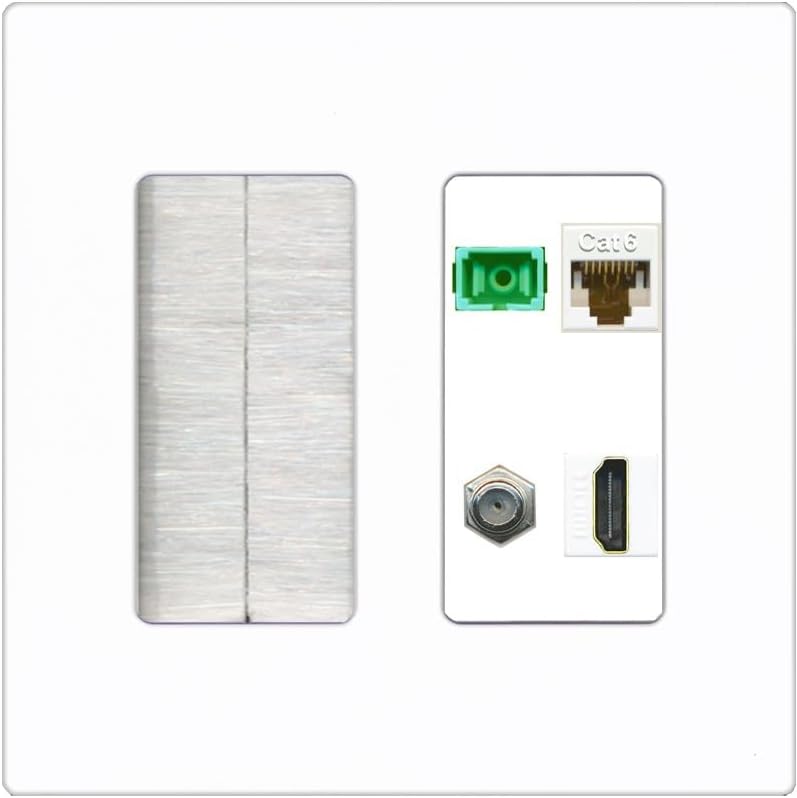 RiteAV 1 Port Fiber Optic Jack SC Simplex APC + Cat6 + Coax + HDMI Wall Plate - Brush [Red/White]