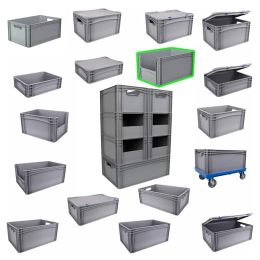 Hesselink Eurobox 60x40x32 cm, mit Entnahmeöffnung, stapelbar, 64,5 Liter, grau, lebensmittelecht, Eurobehälter kombinierbar mit Deckel