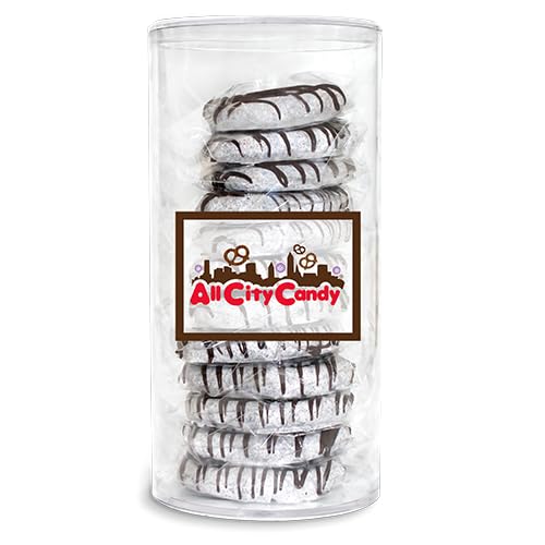 All City Candy Cookies and Cream Pretzel Twists, Hand-Dipped in White Chocolate with Crushed Sandwich Cookies, Milk Chocolate Drizzle, Individually Wrapped, Clear Gift Canister, 12 Pieces, Gift Ready, Home snacking or Hostess gifts
