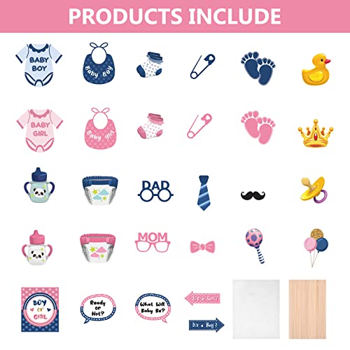 Jspupifip 29 Pcs Gender Reveal Photo Booth Props With Stick,Gender Prediction Decor Boy Or Girl Theme Selfie Props,He Or She Photography Backdrop For Gender Reveal Baby Shower Party Accessories #TOP3