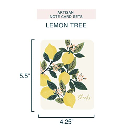 Image of Studio Oh! Artisan Note Cards Set, 8 Blank Cards and Envelopes, 4.25 inch x 5.5 inch, 260 GSM Textured Art Paper Weight, Greeting Card with Artwork for Birthday, Thank You Notes, Wedding, Lemon Tree