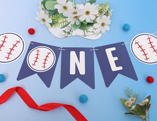 Image of Baseball One High Chair Banner - Baseball First /1st Birthday Decoration,Rookie Of The Year Banner,Sporty Birthday Decor (blue4)