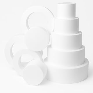 Oasis Supply 5-Tier ROUND Cake Dummy Set – Nested EPS Foam Cake Forms for Wedding Cakes, Fondant Practice & Bakery Displays – 3" H X ROUND Sizes 6", 8", 10", 12", 14"