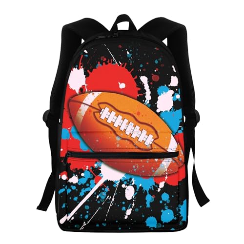 BIGCARJOB Colorful Art Rugby School Backpack for Boys Girls School Bags Kids Back to School Bookbags Large Rucksack Teens Adult Casual Daypack Soccer Schoolbags for Kindergarten Elementary