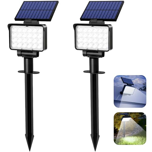 Solpex Focos Solares para Exteriores, IP65 ImpermeableLuces Solares para Jardín, 24 Ledes luces de Camino, para Caminos, Jardines, Cercas (Blanco, 2 Unidades)