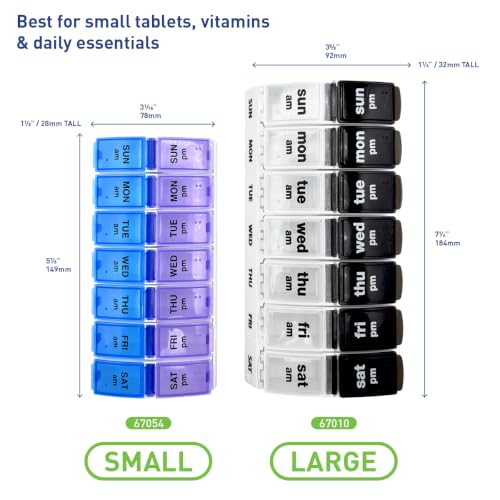 Image of Ezy Dose Weekly (7-Day) AM /PM Pill Organizer, Large Case, Black /White | Daily Vitamin & Supplement Medicine Box, Spacious Pop-Out Compartments, 2 Times a Day Pill Holder, Travel-Friendly, BPA-Free