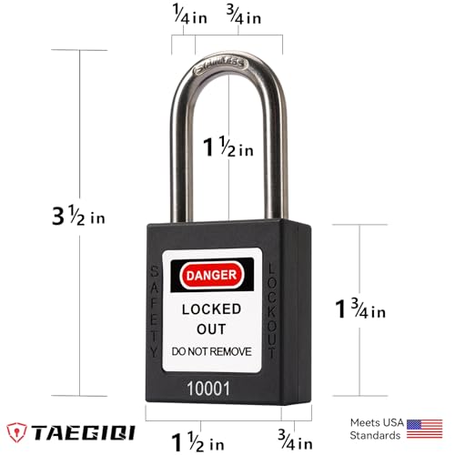 Image of Lockout Tagout Locks with Brass Core, Keyed Different, 10 Black Safety Padlocks Keyed Different,1 Keys Per Lock, OSHA Compliant Loto Locks for Electrical Lock Out Tag Out Kits