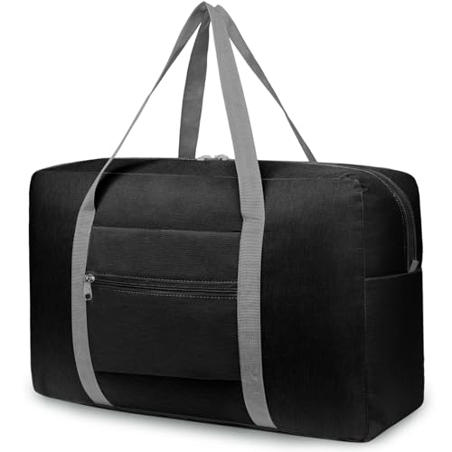 Personal Item Travel Bag, Duffle Bag for Travel Carry on Tote Bag for Airlines 18x14x8, Weekender Overnight Bags for Men Women Airport Essentials Lightweight - Black