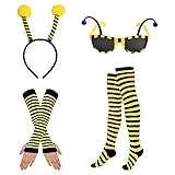 ♫ 【Hochwertiges Material】 Die 4-teiligen Bienenkostüm-Accessoires bestehen aus hochwertigem Kunststoff/Baumwollmaterial, sind gelb und schwarz, hell und niedlich, ungiftig und geruchlos und sicher in der Anwendung. Robust und langlebig, leicht und kompakt für einfache Lagerung und Transport.