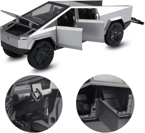 Image of MANAKI ENTERPRISE1:32 Scale Die-Cast CyberrTruck with Pick-Up Trailer with 6 Openable Doors Pull Back Action,Lights & Music Best Vehicle Gift for Kids【Pack of 1】【Random Color】
