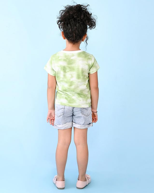Image of Nusyl Sky Blue Butterfly Printed Round Neck Half Sleeve Tie & Dye Tshirt|Printed Top| Half Sleeves T-Shirt with Ribbed Neck| Regular Fit | Soft Fabric