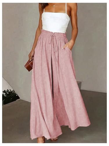 GORGLITTER Women's Wide Leg Flowy Palazzo Pants Paperbag Waist Trousers with Pockets4