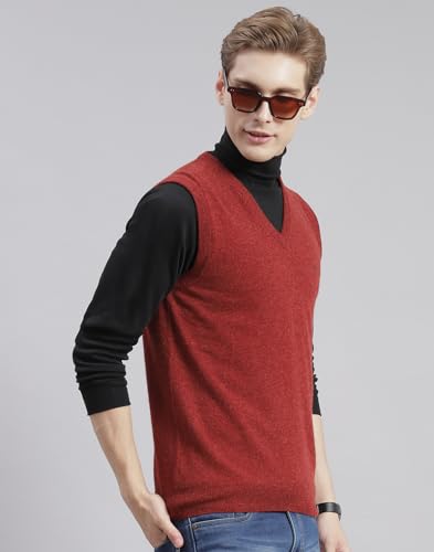 Image of Monte Carlo Off White Solid V Neck Sweater | Warm Woolen Pullover for Men | Soft Comfortable Knitted Winter Wear Sweater for Men's