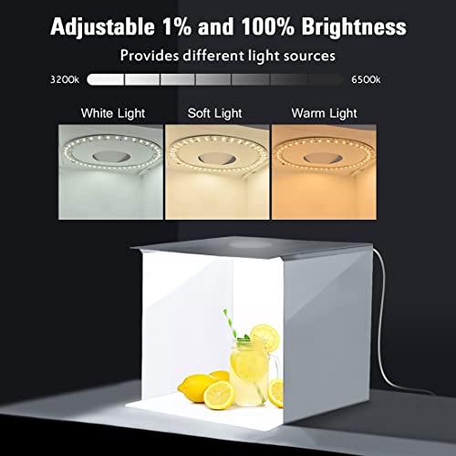 Folding Photo Studio Light Box Kit, 12.2 X 12.2Inch Portable Photography Shooting Booth Table Top Light Tent Kit With 80 Led Lights (10 Levels Dimmable 3 Colors) And 6 Colors Backdrops #TOP3