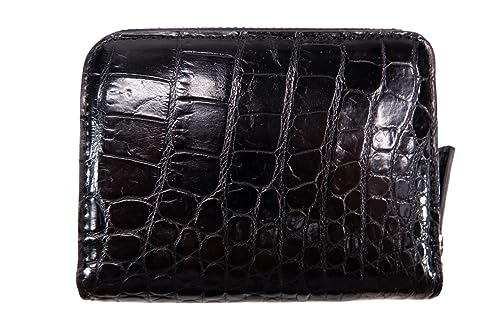 Genuine Crocodile Backbone Skin Leather Business Credit Card Holder Zip Around Wallet (Black)3