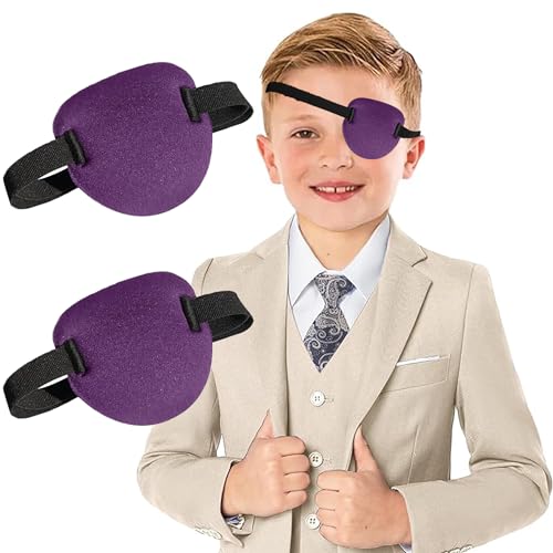 Image of 2 Pcs Single Eye Patch for Adults Kids, Adjustable Patch for Amblyopia, Light-blocking for Lazy Eyes, Medical Pirate Costume (purple)