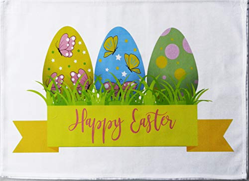 Half a Donkey Happy Easter - Colourful Easter Egg design Large Cotton Tea Towel, Chocolate, 47 x 65 cm