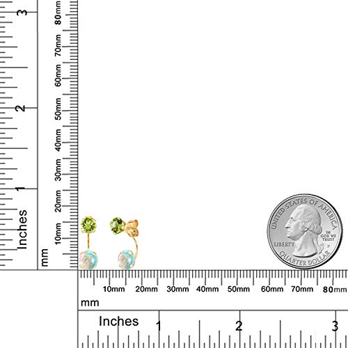 Gem Stone King 14K Yellow Gold White Opal and Green Peridot Dual Drop 2 Stone Round Earrings for Women (3.10 Cttw, Gemstone Birthstone, Round 6MM and 5MM)2