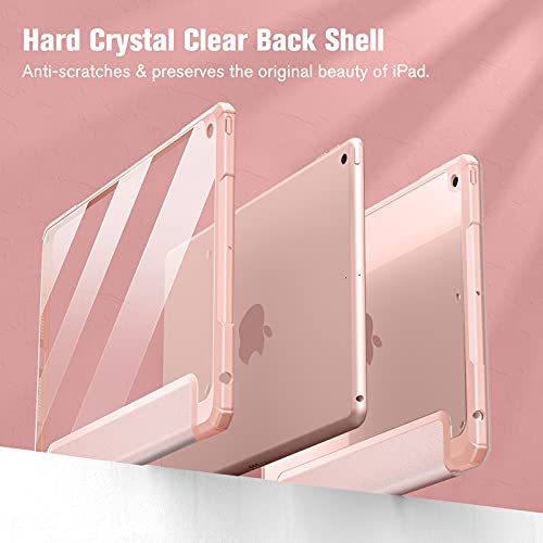 Image of Fintie Hybrid Slim Case for iPad 9th / 8th / 7th Generation (2021 / 2020 / 2019) 10.2 Inch - [Built-in Pencil Holder] Shockproof Cover with Clear Transparent Back Shell, Auto Sleep Wake, Rose Gold