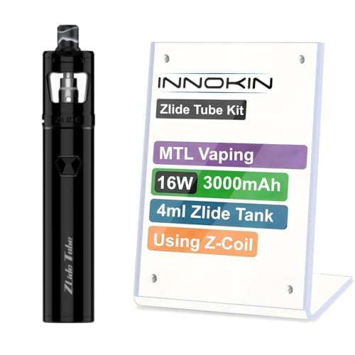 For Innokin Zlide Tube Kit 16 W Batería 3000 mAh (Negro) Depósito Zlide Tank de 4 ml Resistencia Z Coil 0,8 Ω + 1,2 Ω | Recarga Slide Top | Control de flujo de aire | Vape Pen MTL - No Nicotine