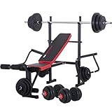 TrainHard Multifunktion Hantelbank klappbar mit Beincurl Butterfly, geprüft und zertifiziert nach EN957 / optional: Hantelset aus Langhantel Kurzhantel (Hantelbank + 50 kg Lang- & Kurzhantel)
