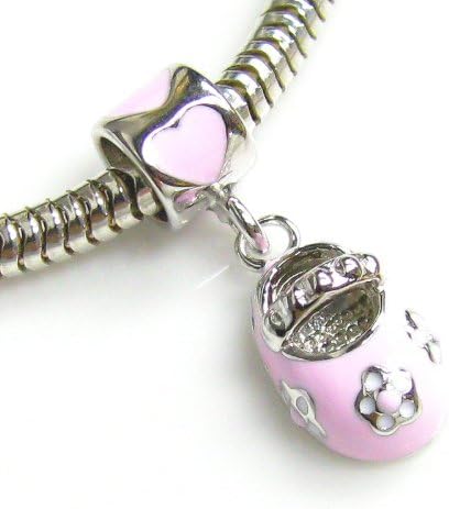 Queenberry Sterling Silver Pink Little Baby Girl 3-D Shoe Dangle European Bead Charm - Image 3